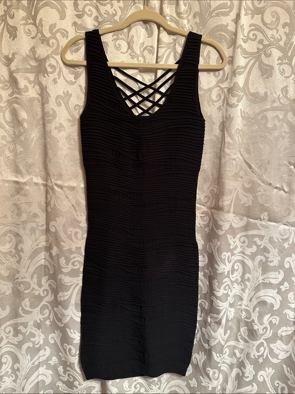 bebe Black Sleeveless Crisscross Mini Dress